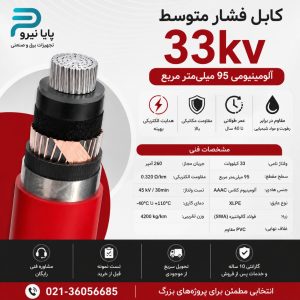 کابل آلومینیوم 95 میلی‌متر مربع 33 کیلوولت زره‌دار سیم و کابل یزد