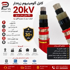 کابل آلومینیوم 95 میلی‌متر مربع 20 کیلوولت زره‌دار سیم و کابل یزد